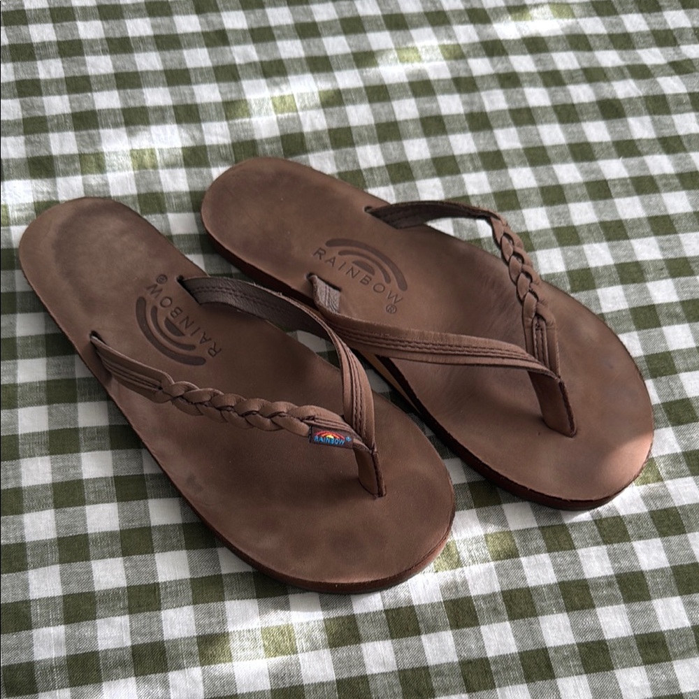 Rainbow Brown Braided Flip-Flop Sandals